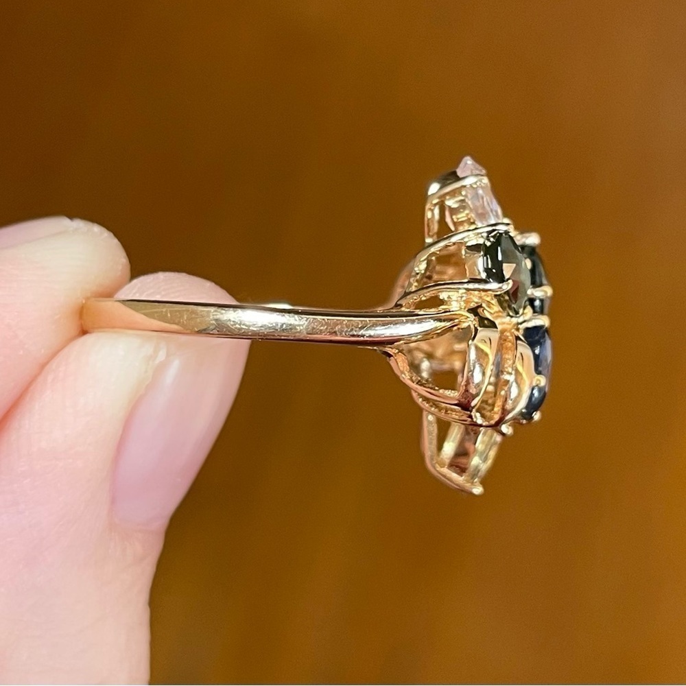 14K multicolor rainbow Genuine Sapphire oval cut cluster gold ring . - Picture 9 of 10